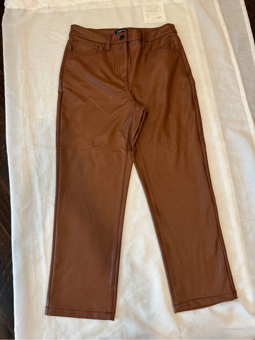 Reitmans Brown Faux Leather Straight-Leg Pants